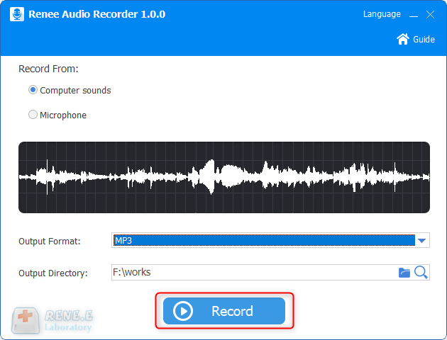 utilizzare gli strumenti audio di renee per registrare i suoni del computer