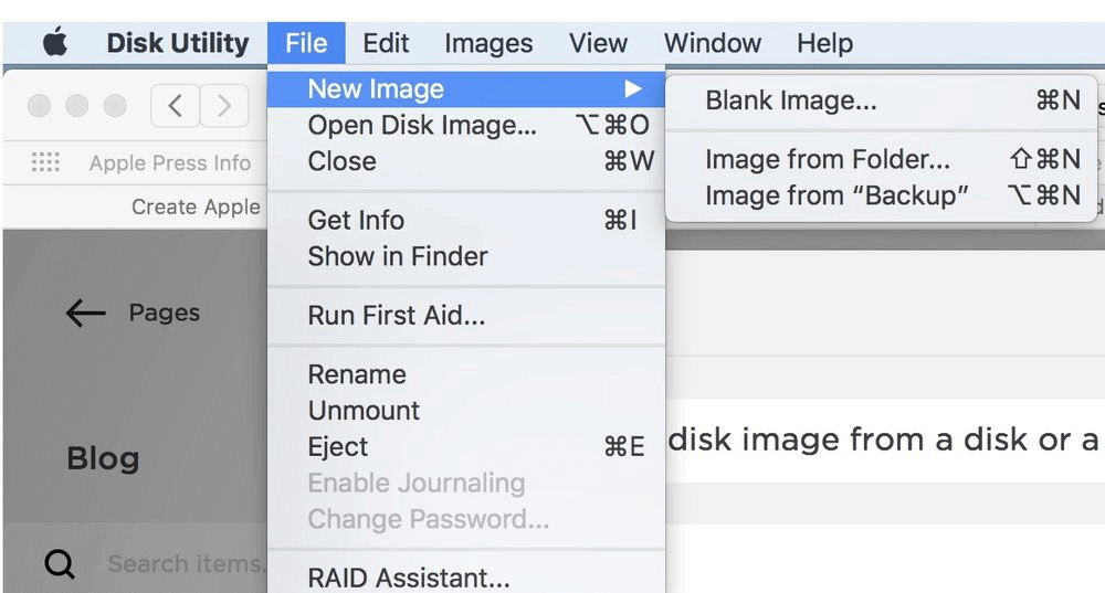 entrare nell'immagine vuota in utility disco del mac