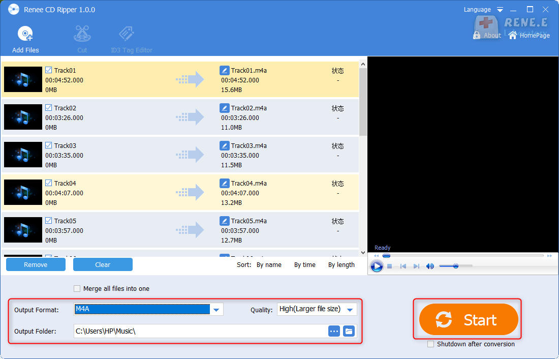 rippare i file m4a da un cd con renee audio tools