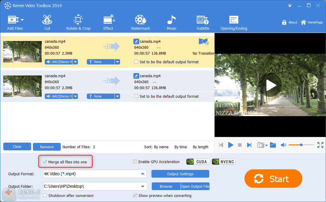 unire tutti i video in uno con renee video editor pro