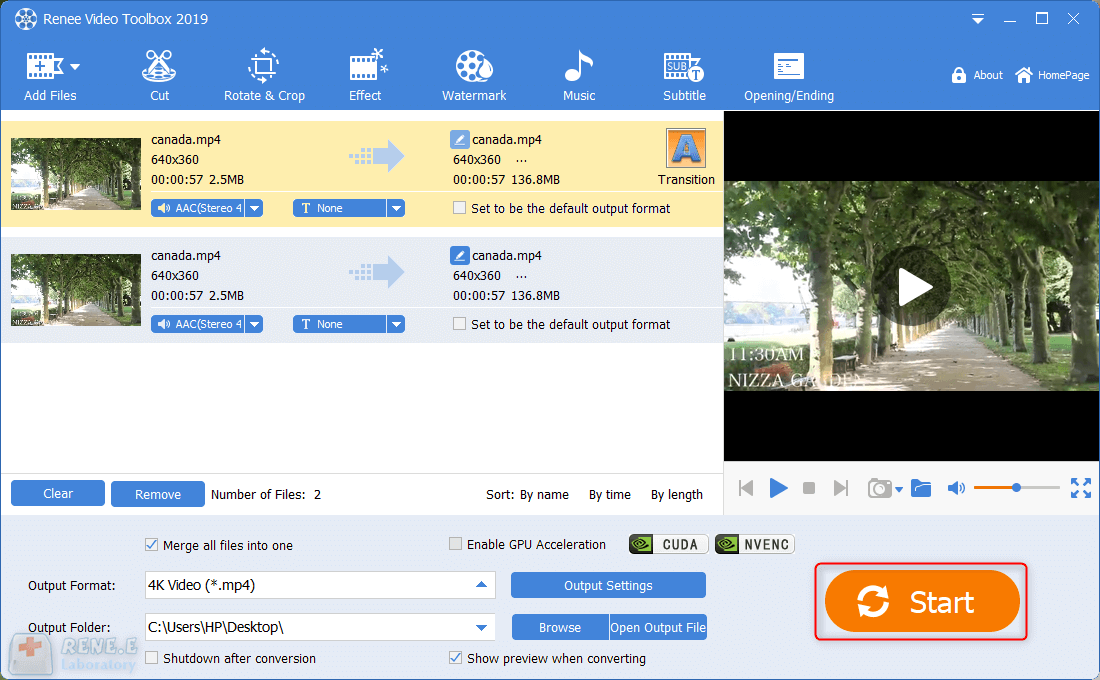 iniziare a combinare i file video in renee video editor pro