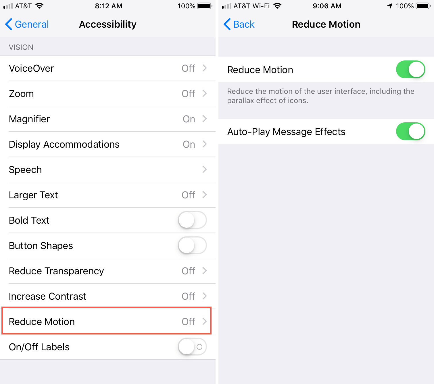 disattivare gli effetti di movimento nell'accessibilità dell'iphone