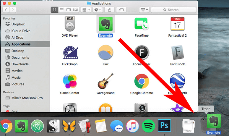 spostare le app nel cestino ed eliminare le app su mac