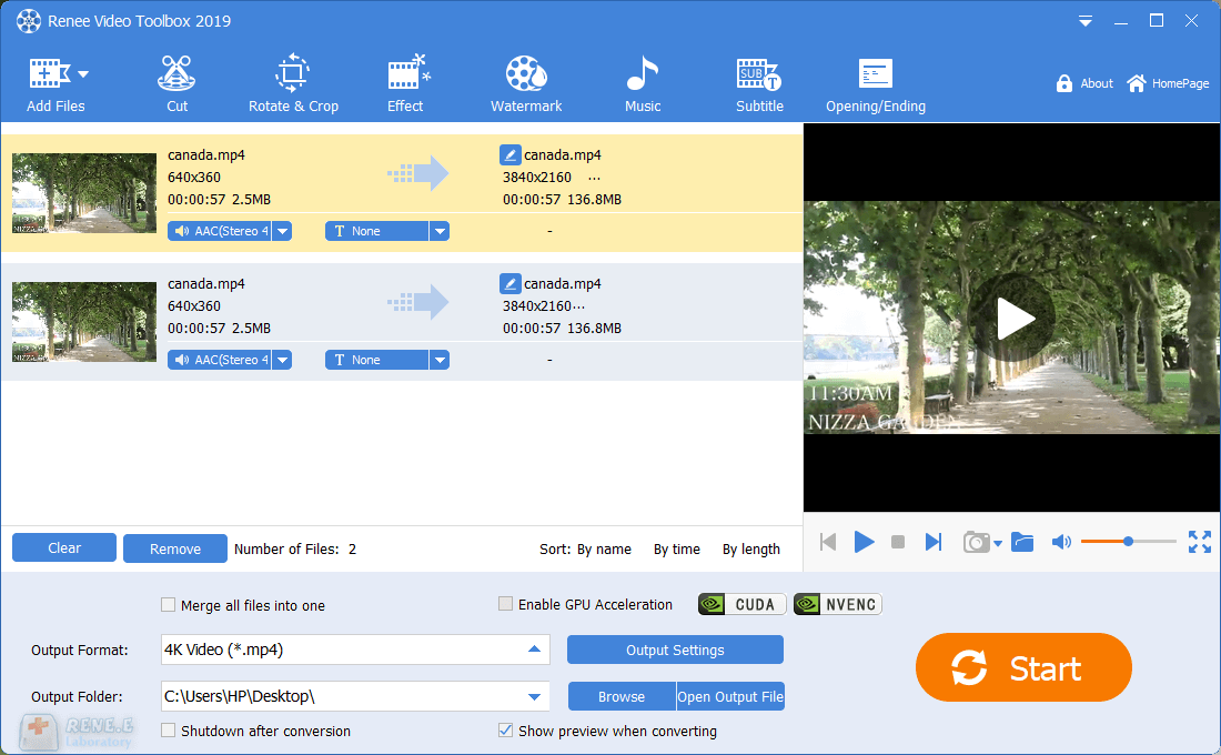aggiungere file video a renee video editor pro