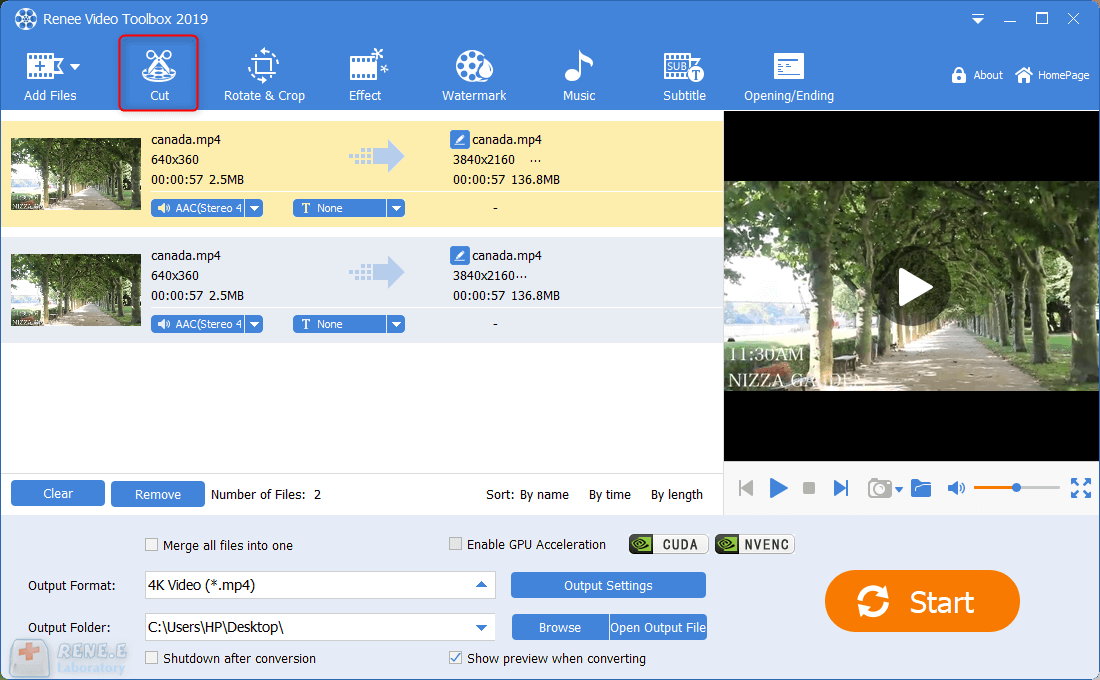 per tagliare i video in renee video editor pro