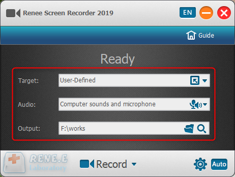 impostazioni di registrazione in renee video editor pro