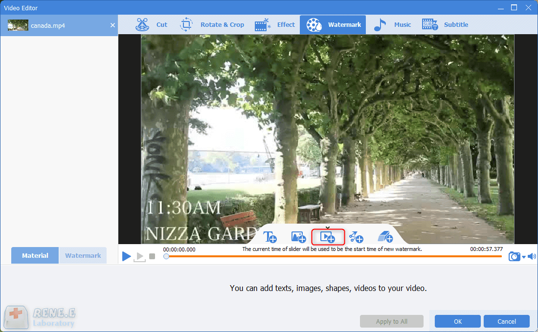 aggiungere filigrana al video con renee video editor pro