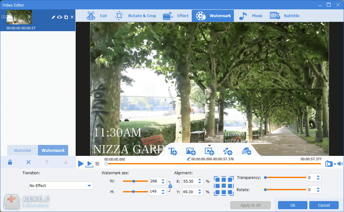 regolare la filigrana video in renee video editor pro