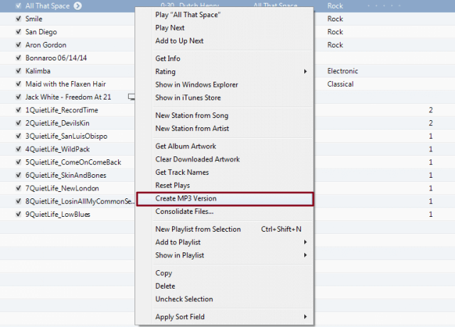 creare una versione mp3 per un file m4a su itunes