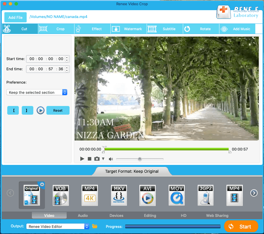 tagliare con renee video converter su mac