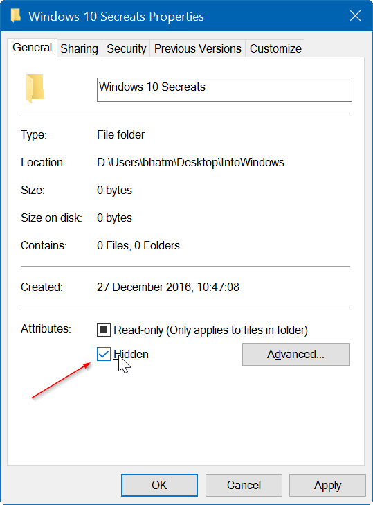 come nascondere i file in Windows 10