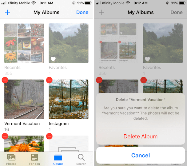 eliminare gli album in iphone