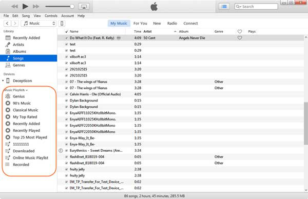 controllare i brani nella playlist di itunes