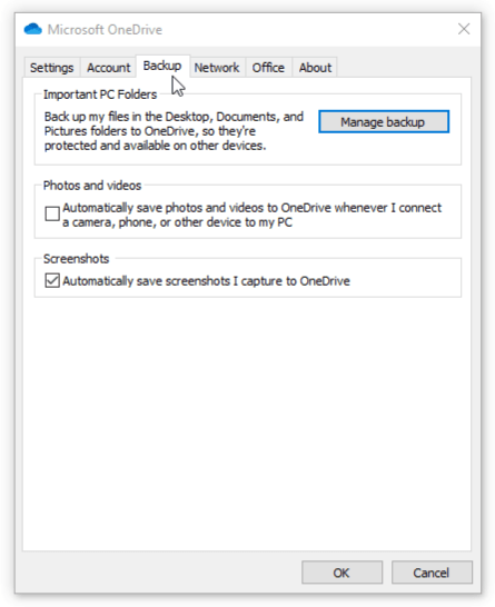 impostare il backup di file e cartelle su onedrive quando non c'è un disco di ripristino di Windows 10