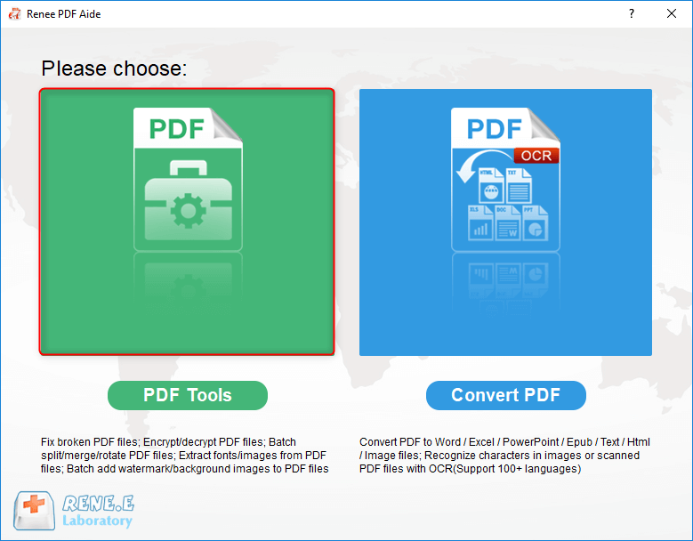 selezionare gli strumenti pdf in renee pdf converter