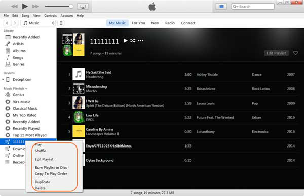 selezionare la riproduzione casuale o la playlist in itunes