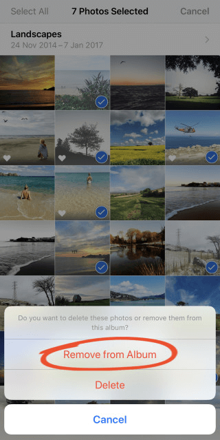 come eliminare le foto dall'album fotografico di iphone