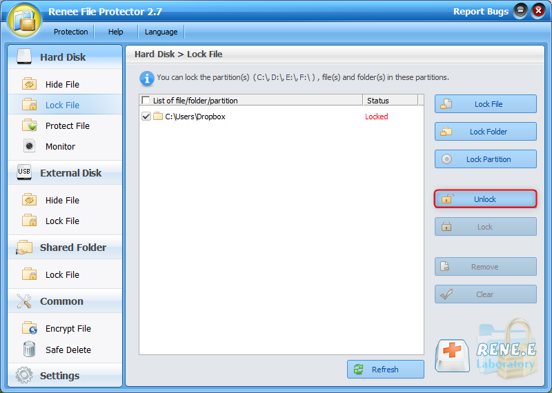 sbloccare la cartella dropbox con renee file protector