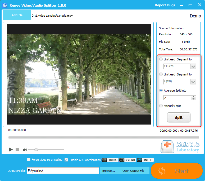 dividere il video in pezzi in renee video editor