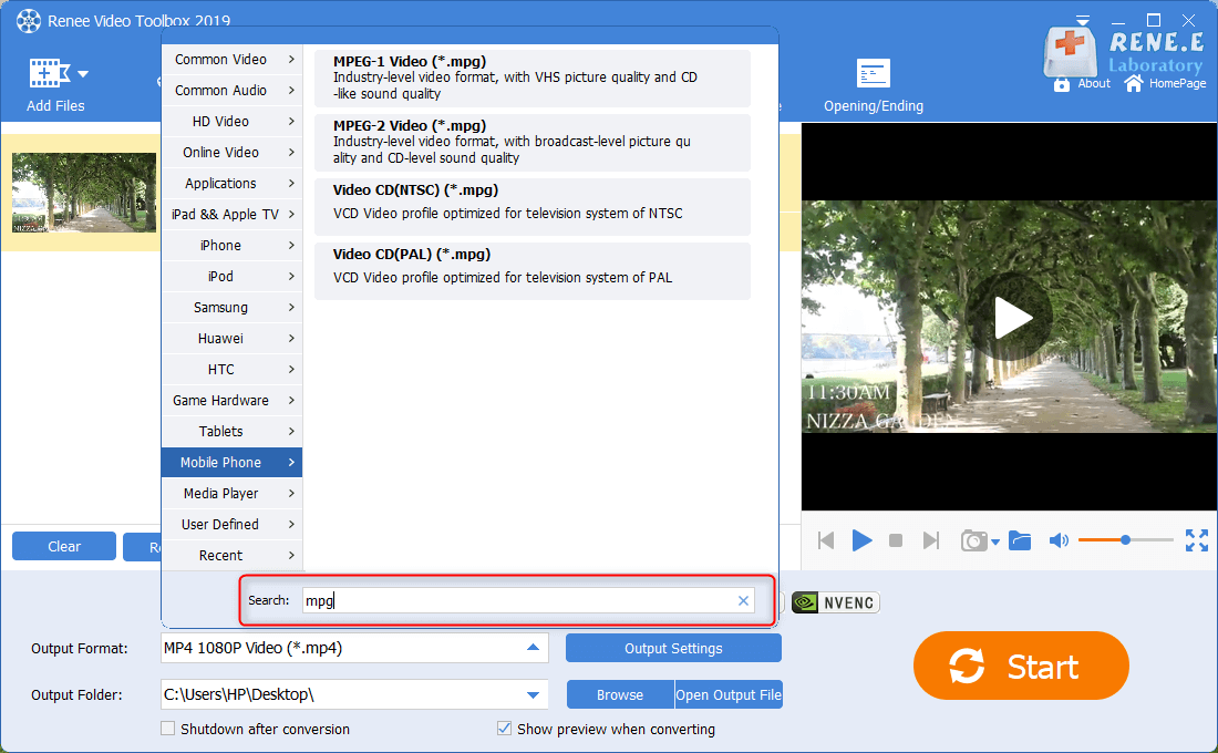convertite il formato video mp4 o mpg con renee video editor pro