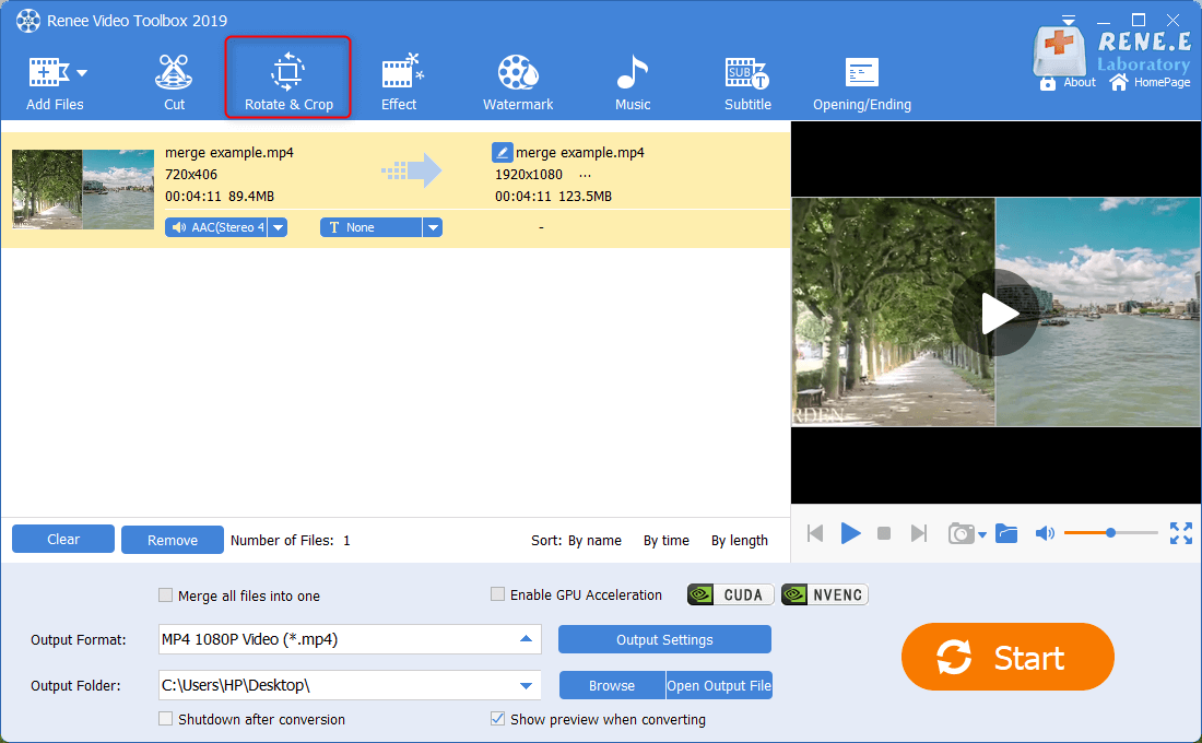 clic per ritagliare il video a doppio schermo in renee video editor pro