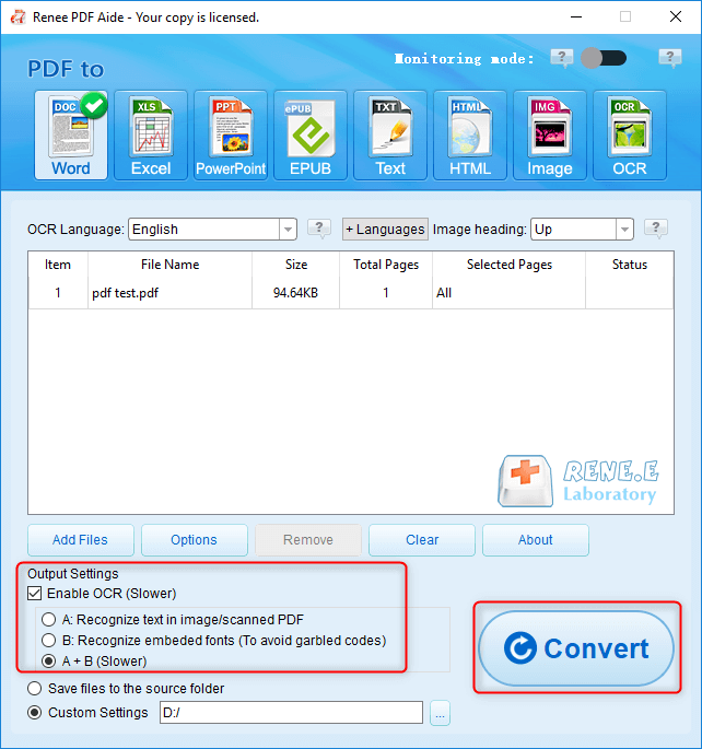 consentire all'ocr di riconoscere accuratamente i caratteri in renee pdf aide