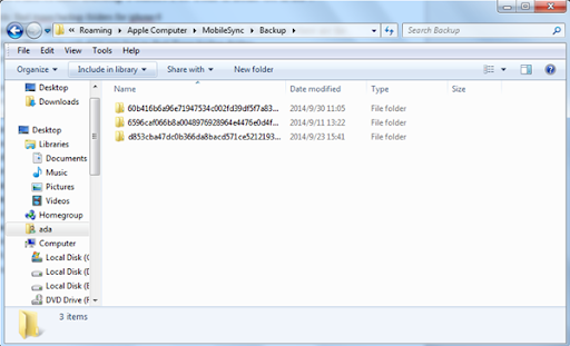 trovare i file di backup su windows per cambiare la posizione del backup di itunes