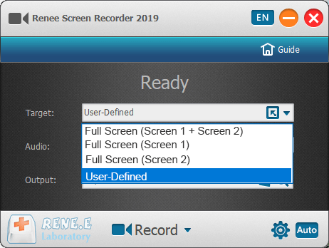 selezionare le schermate di registrazione in renee video screen recorder