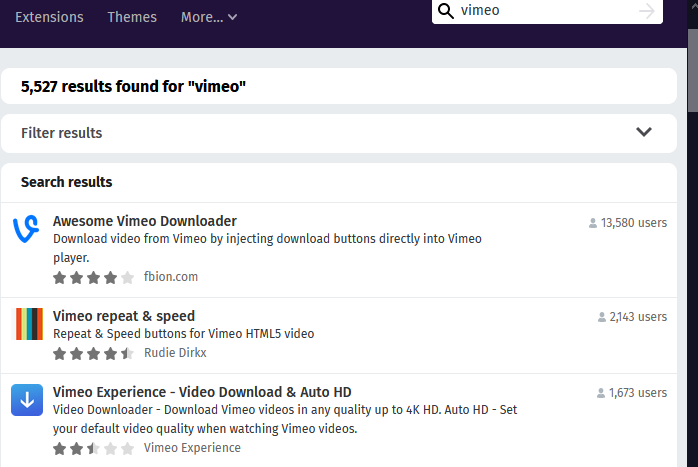selezionare uno dei risultati della ricerca in vimeo