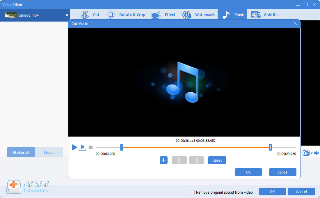 spostare i cursori per tagliare la musica di sottofondo in video editor pro