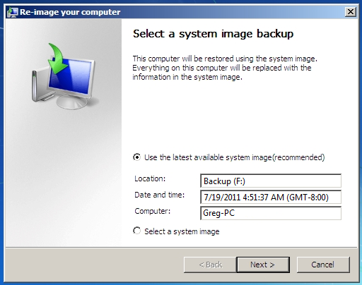 backup di windows con il recupero dell'immagine di sistema