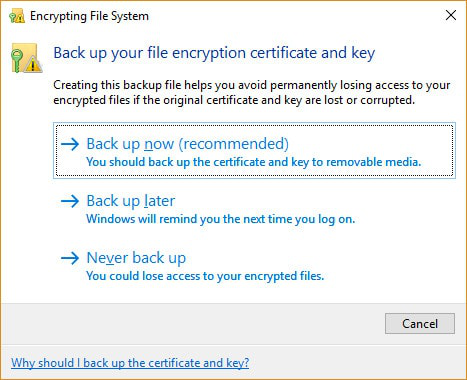 backup per impostare la password della cartella in Windows