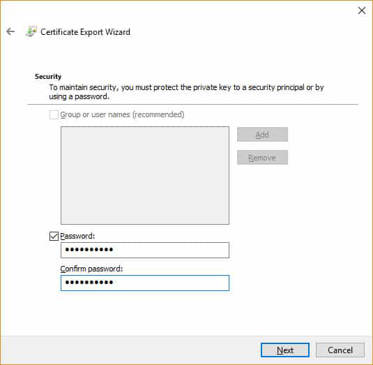 impostare una password per la cartella crittografata di Windows
