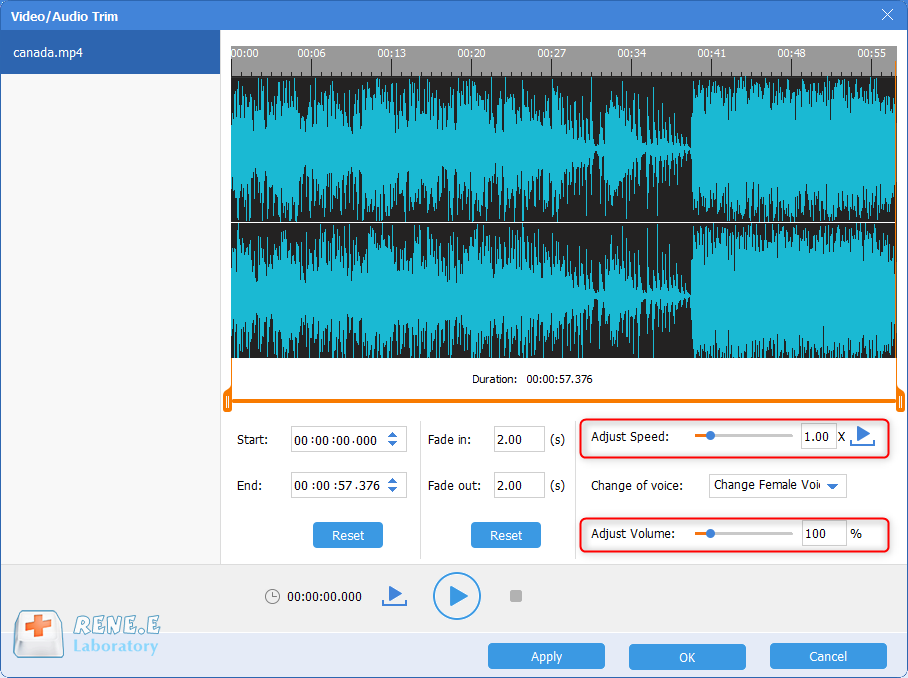 Estrarre l'audio da mp4 e regolare la velocità e il volume con gli strumenti audio di Renee