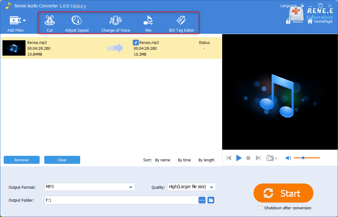 utilizzare le funzioni del convertitore audio renee