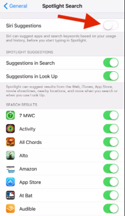 disattivare i suggerimenti di siri su iphone
