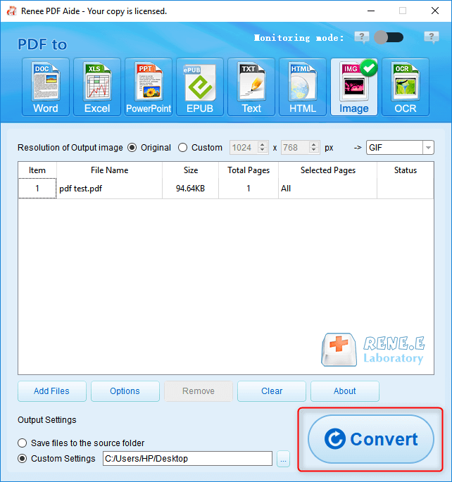 come convertire pdf in gif con renee pdf aide