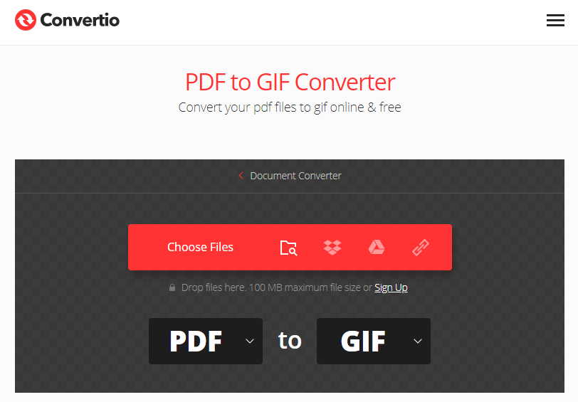 come convertire pdf in gif su convertio