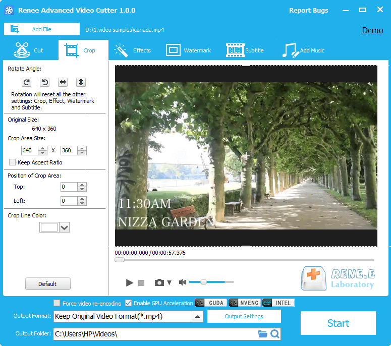 Ritagliare lo schermo del video con renee video editor