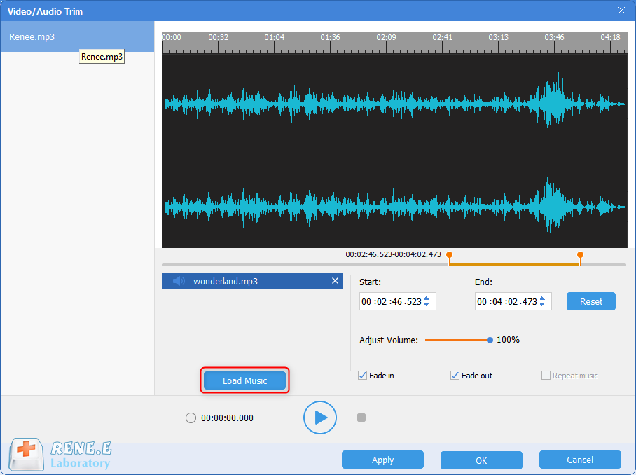 caricare musica da mixare con gli strumenti audio renee