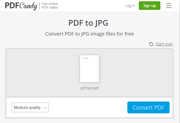 convertire pdf in jpg su pdf candy