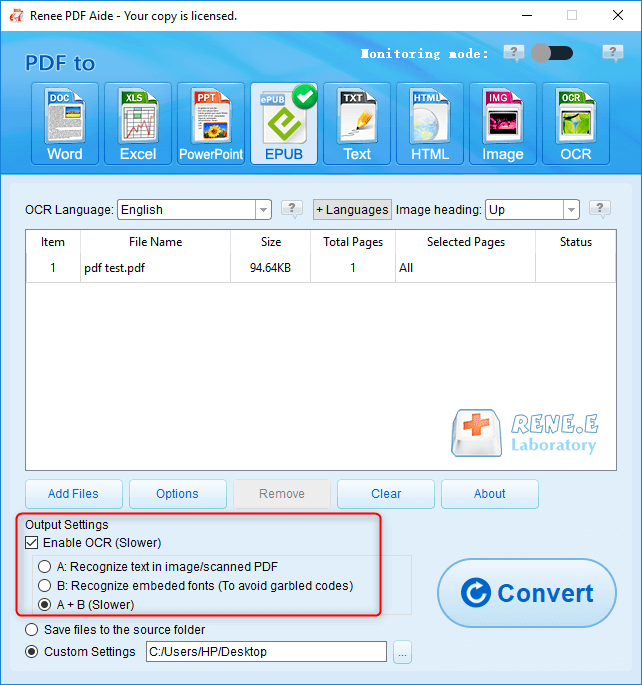 Convertire pdf in epub con renee pdf aide