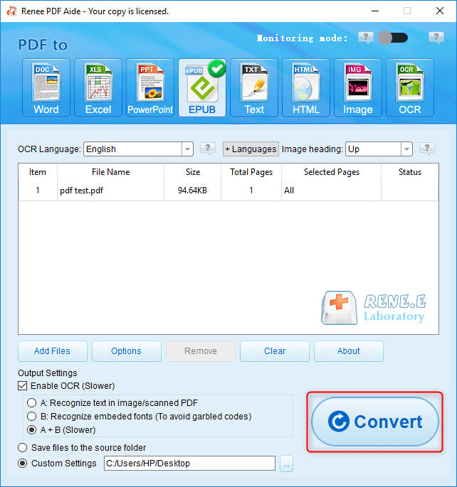 Convertire pdf in epub con renee pdf aide