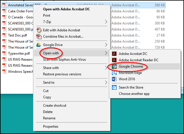 fare clic con il tasto destro del mouse sul file pdf per aprirlo con google chrome