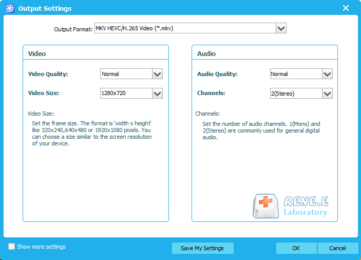 modificare le impostazioni di output in renee video editor