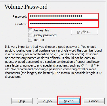 impostare la password in veracrypt