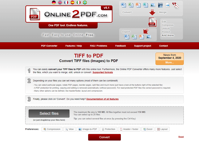 convertire tiff in pdf su online2pdf