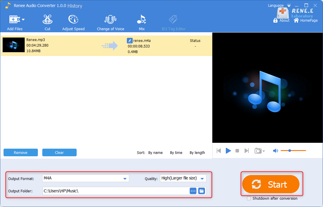 convertire mp3 in m4a