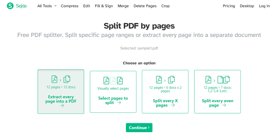 come dividere le pagine pdf su sejda
