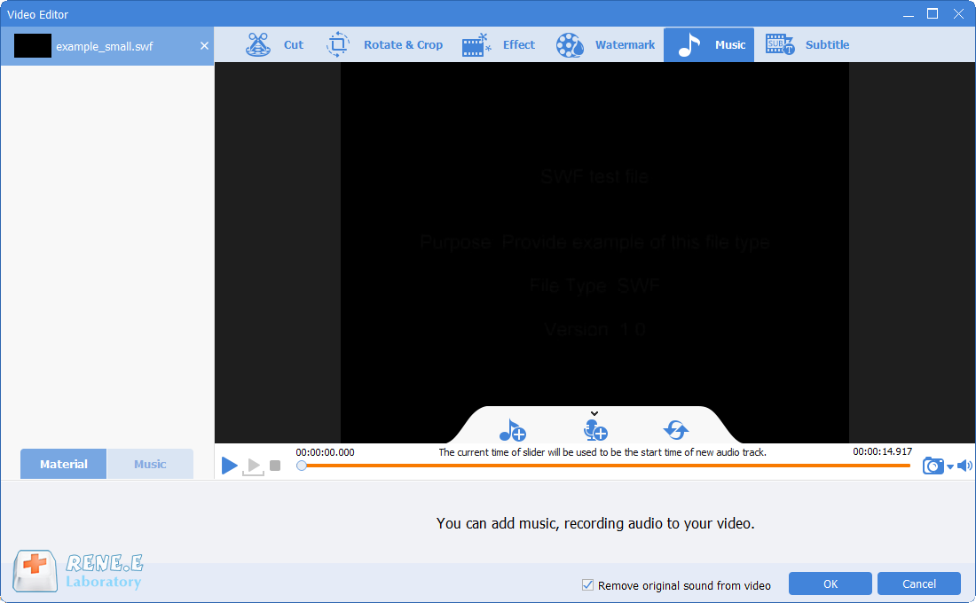 aggiungere musica di sottofondo ai video swf con renee video editor pro